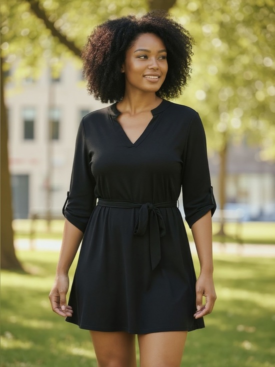 HEIMISH USA Dresses & Skirts - HEIMISH USA Black V-Neck Belted Mini Dress 1306